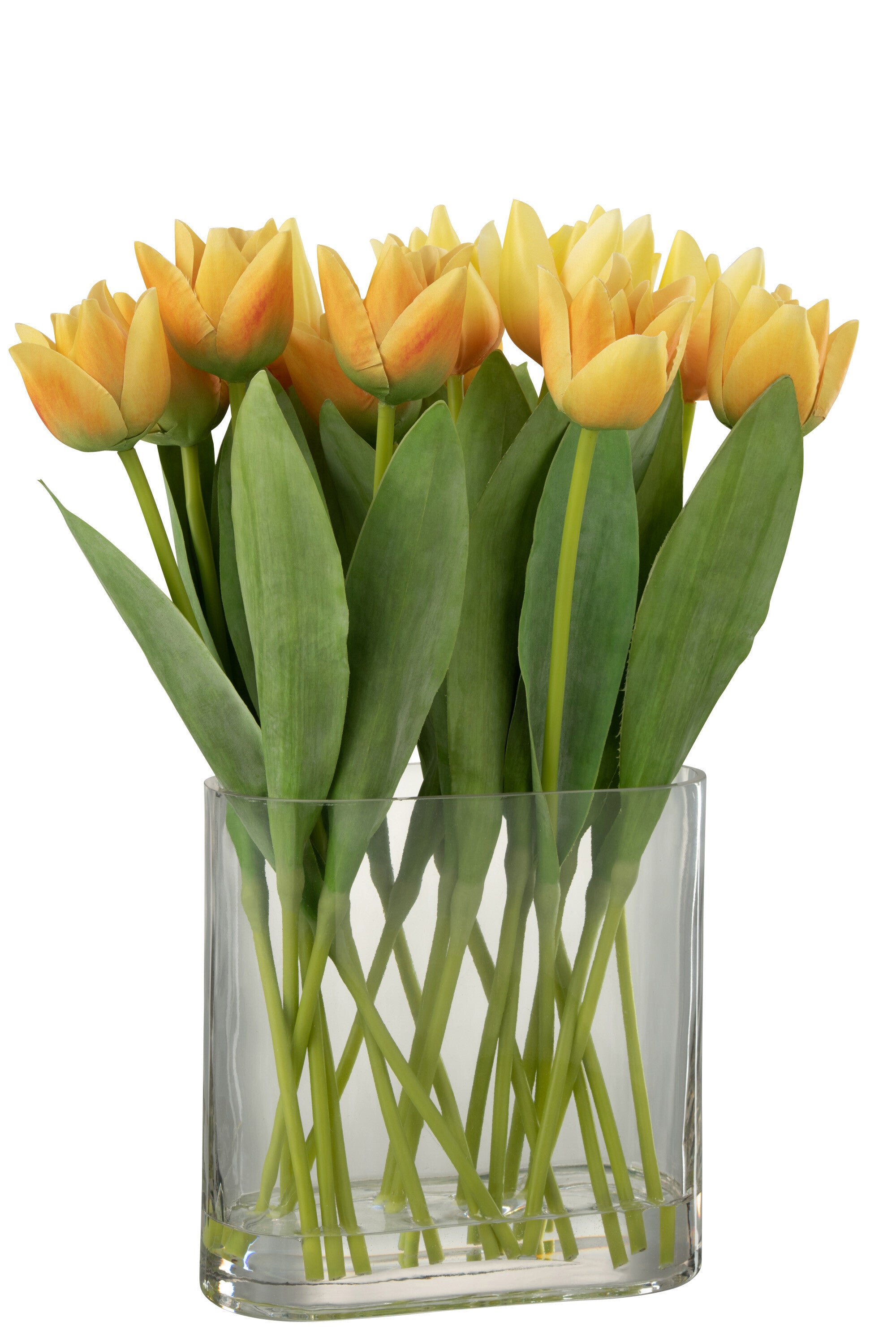 J-Line Tulpen In Vaas Ovaal Plastiek Glas Geel