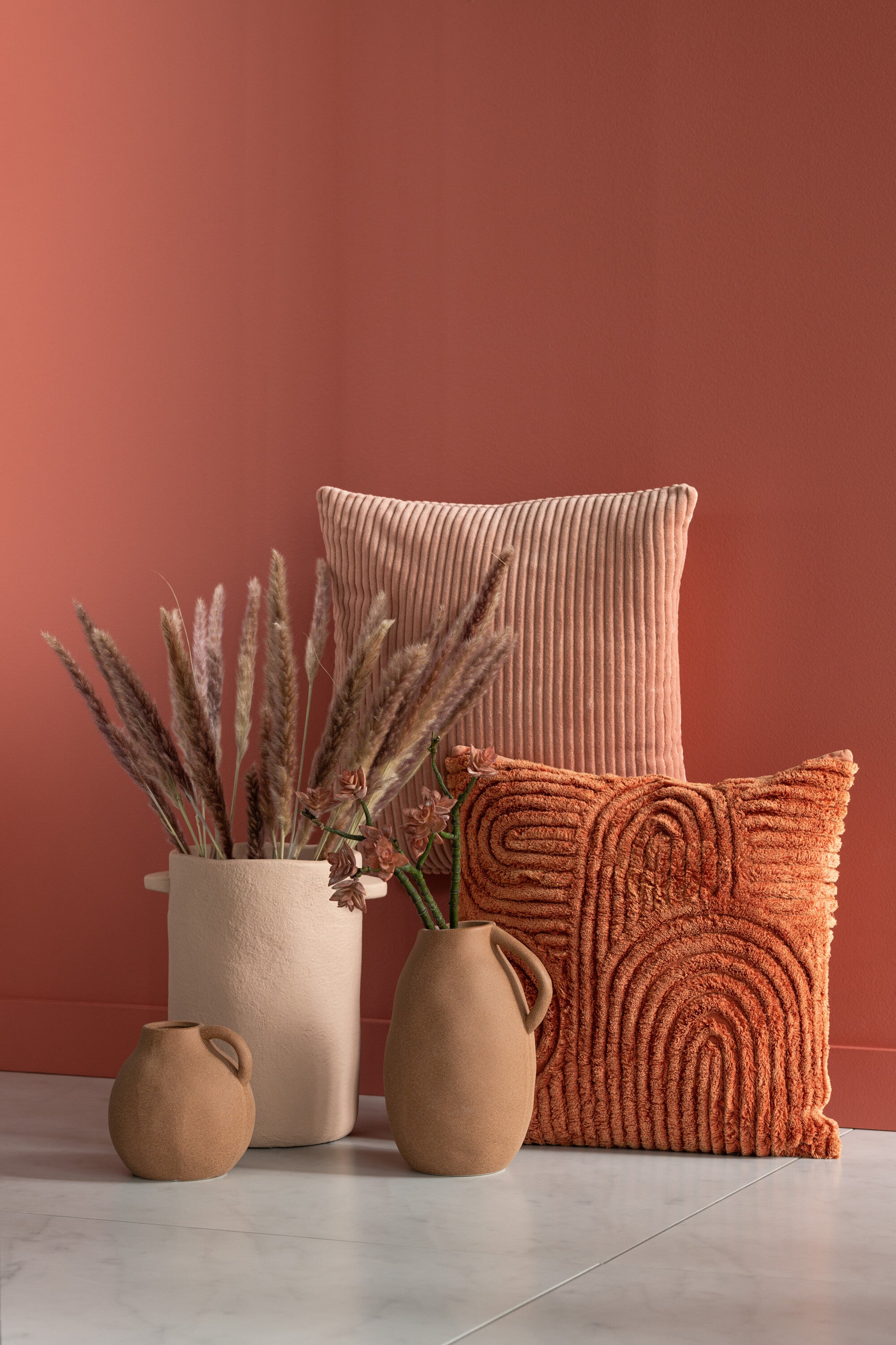 Kussen Velvet Vierkant Katoen Roze Assortiment Van 2