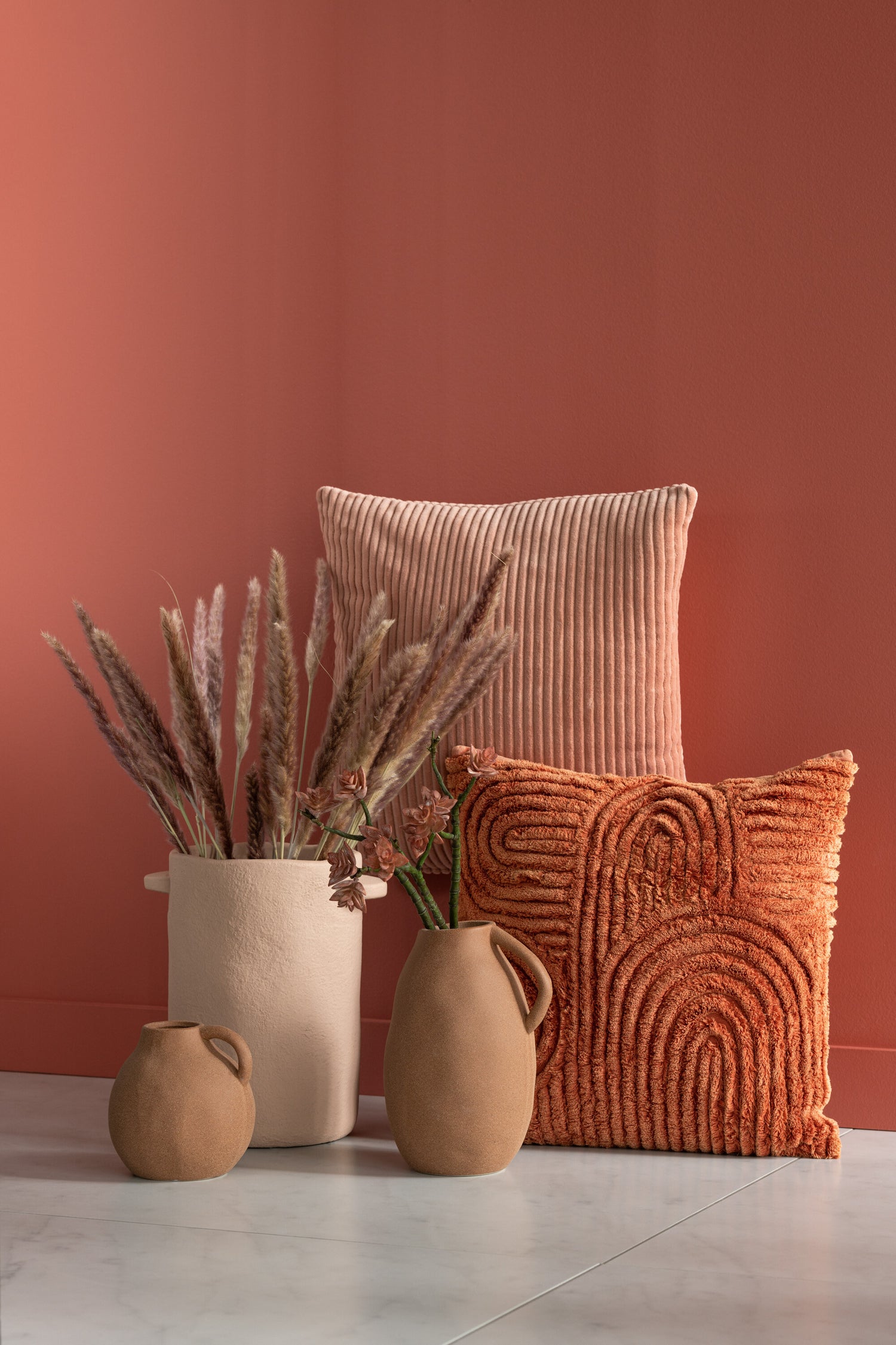 Kussen Velvet Vierkant Katoen Roze Assortiment Van 2