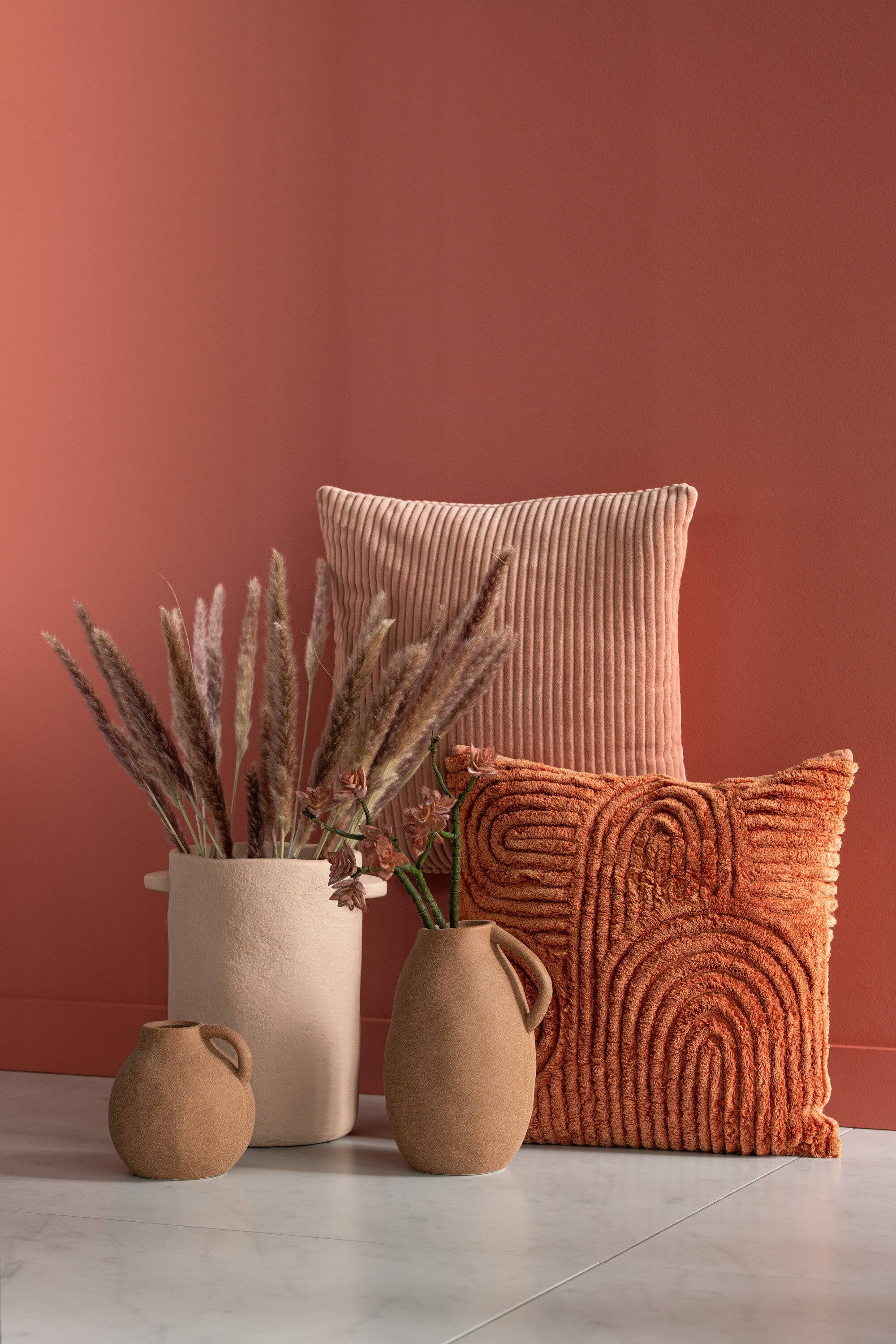 Kussen Velvet Vierkant Katoen Roze Assortiment Van 2