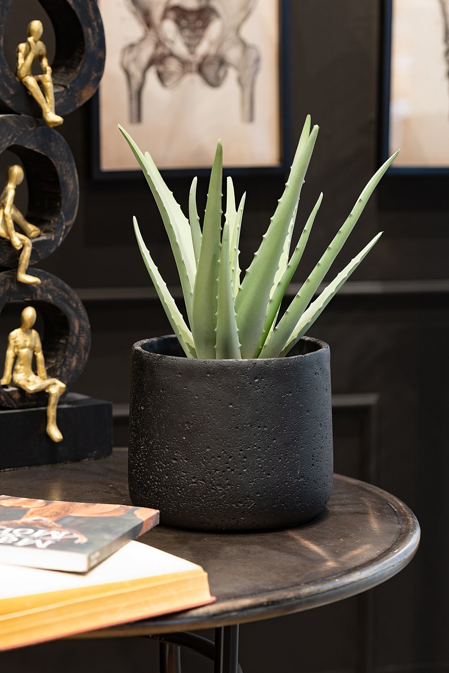 J-Line Bloempot Potine Cement Zwart Large