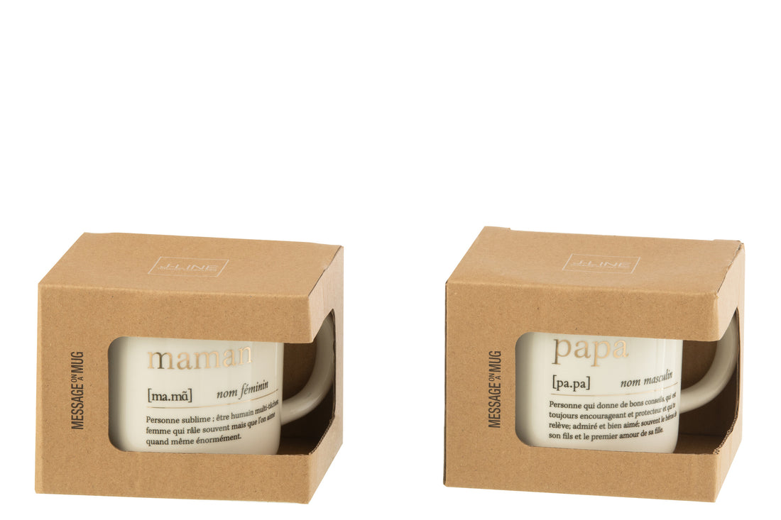 Mok Bericht Maman Papa Keramiek Goud Assortiment Van 2