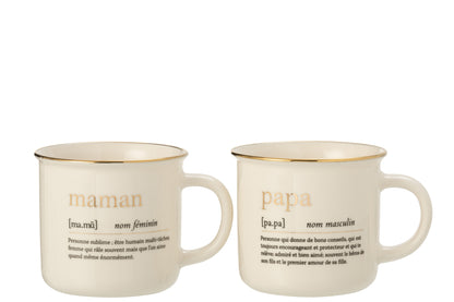 Mok Bericht Maman Papa Keramiek Goud Assortiment Van 2