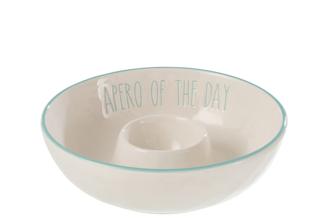 J-Line Schaal Dip Apero Keramiek Wit/Blauw