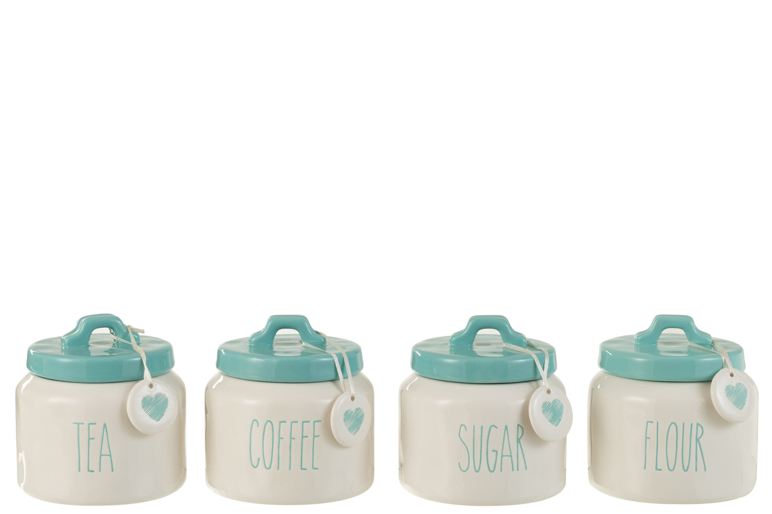 Opslagpot Bloem/Suiker/Koffie/Thee Keramiek Wit/Blauw Assortiment Van 4