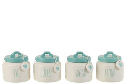 Opslagpot Bloem/Suiker/Koffie/Thee Keramiek Wit/Blauw Assortiment Van 4
