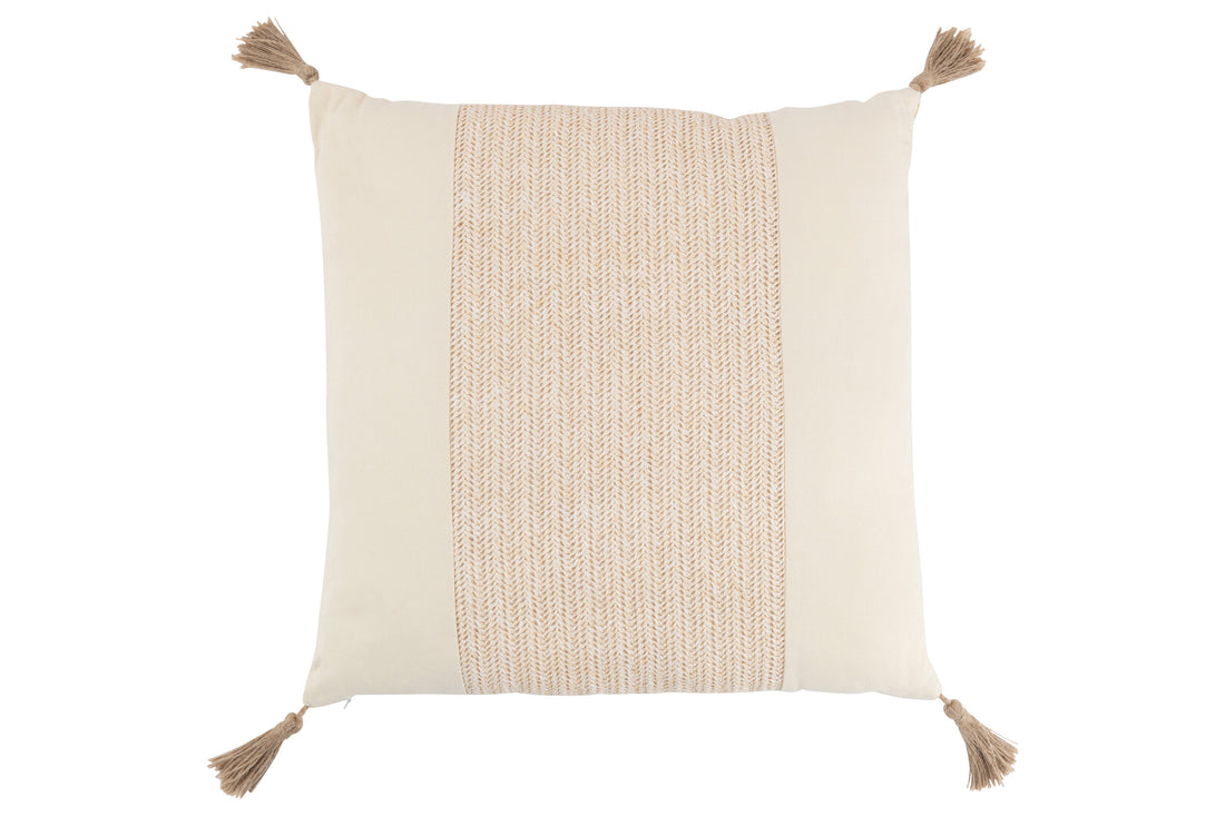 J-Line Kussen Geweven Vierkant Polyester Beige