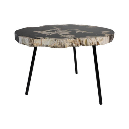 Salontafel Rond - ø64x56x46 - Naturel/Zwart - Natuursteen/metaal