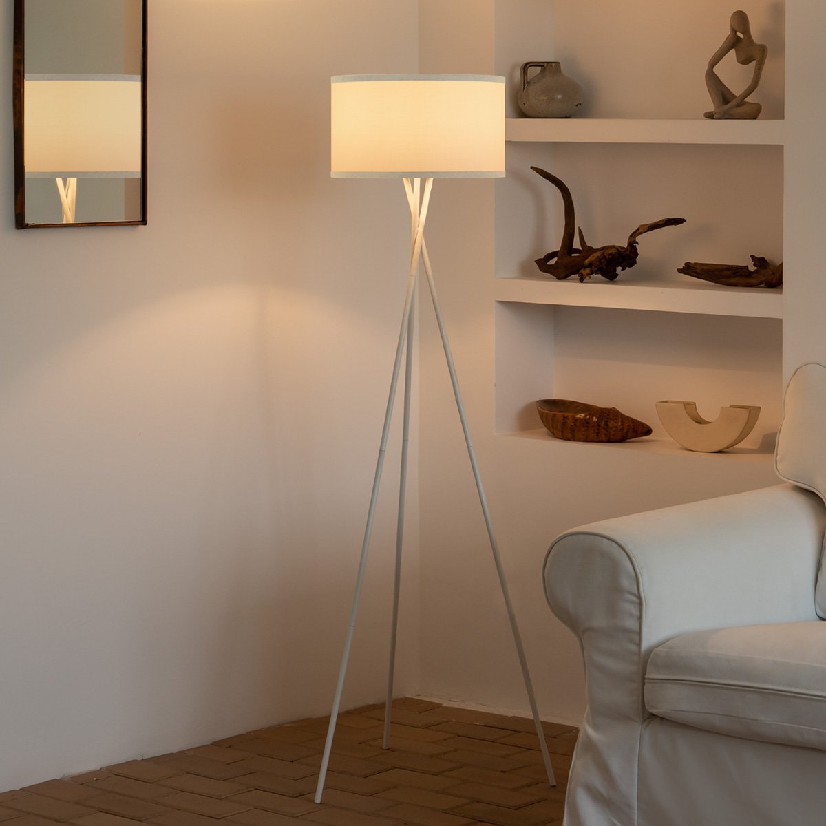 Moderne Vloerlamp - Lampenkap  Wit - 53x53x138