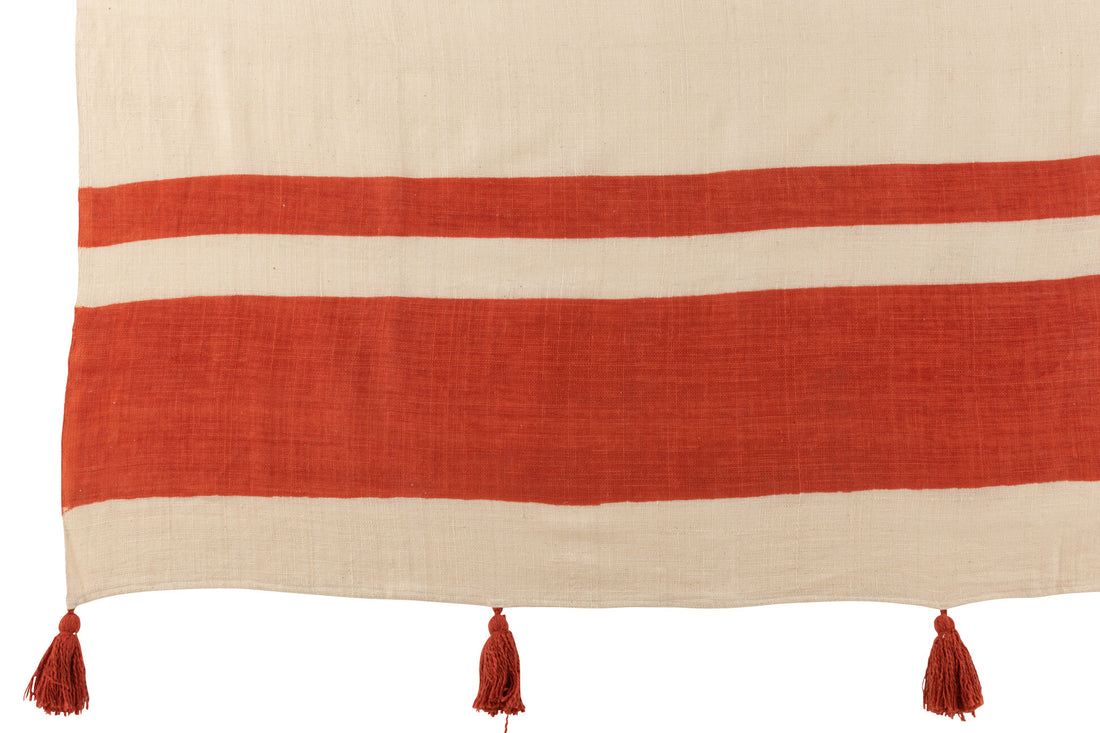 J-Line Plaid strand groeven - katoen - koraal - 185 x 135 cm