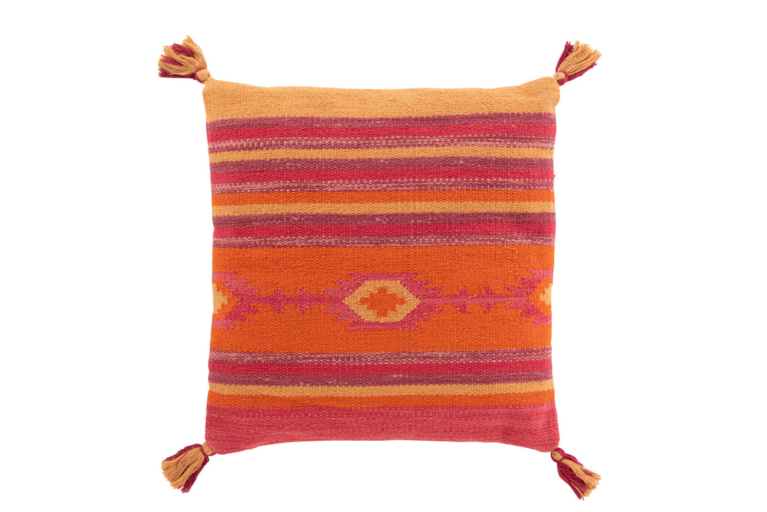 J-Line Kussen Vrolijk Etnisch Rechthoek Katoen Roze / Paars