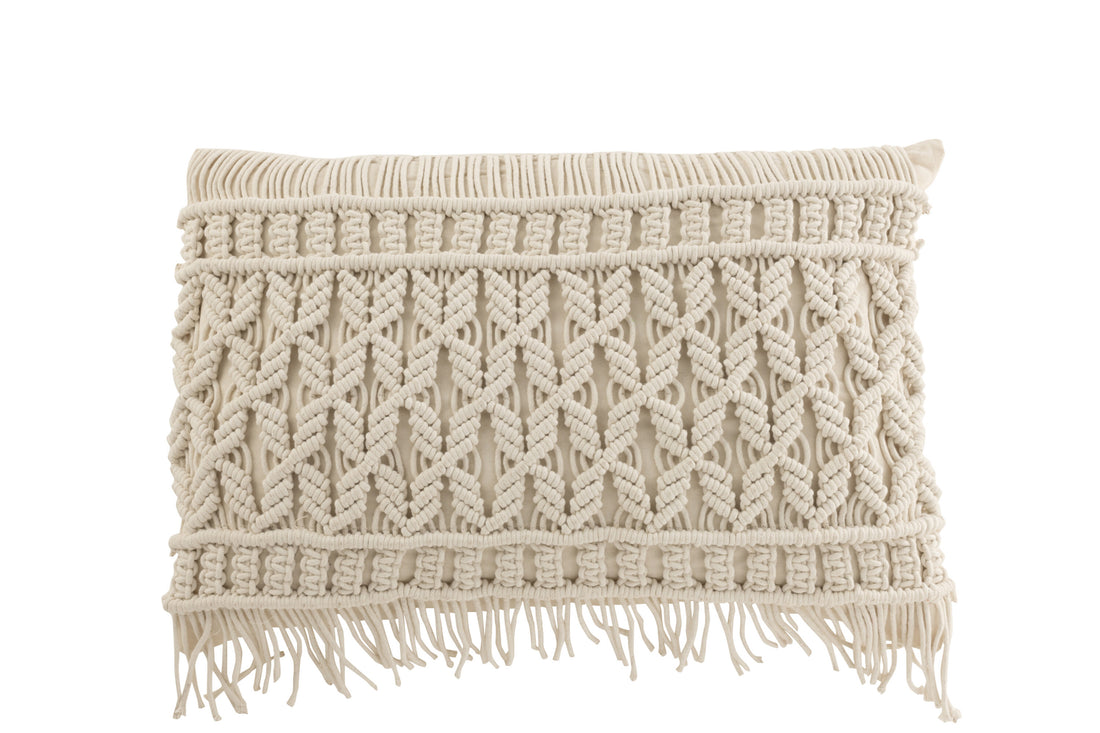 J-Line Kussen Cosy Rechthoek Katoen Gebroken Wit