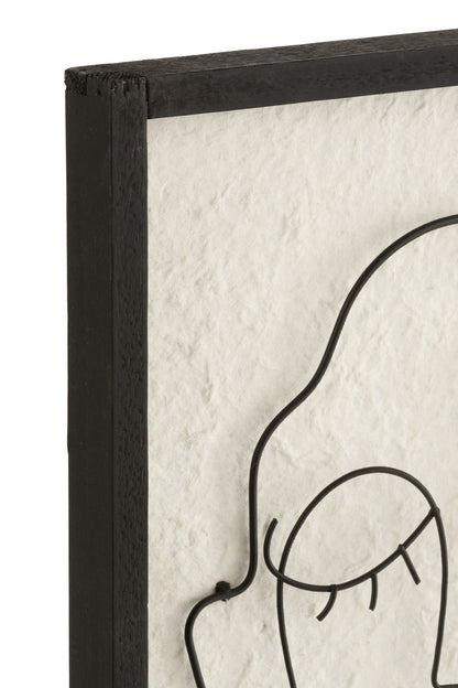 Wanddecoratie Gezichten Metaal/Hout Zwart/Wit Kleine Assortiment Van Twee