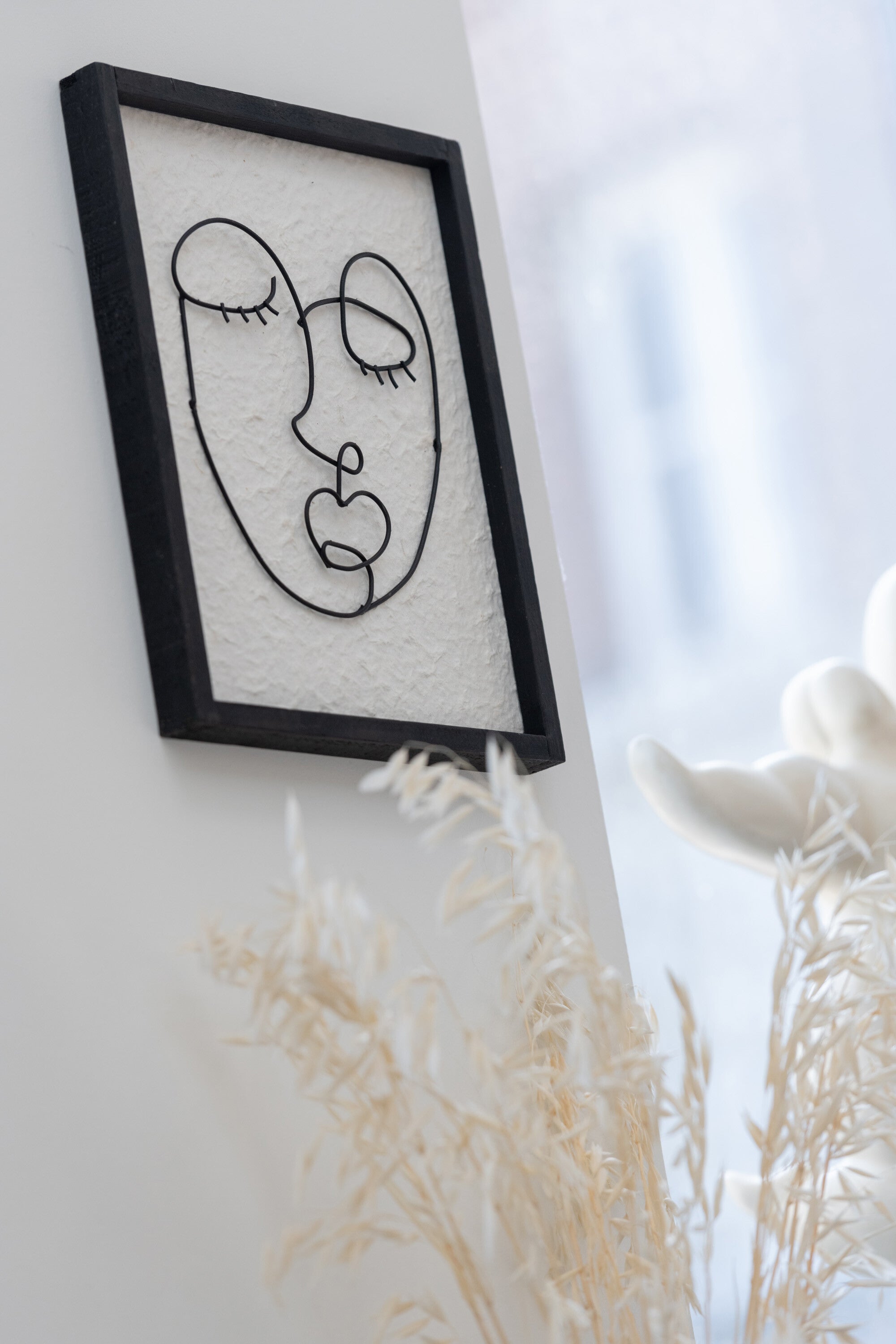 Wanddecoratie Gezichten Metaal/Hout Zwart/Wit Kleine Assortiment Van Twee