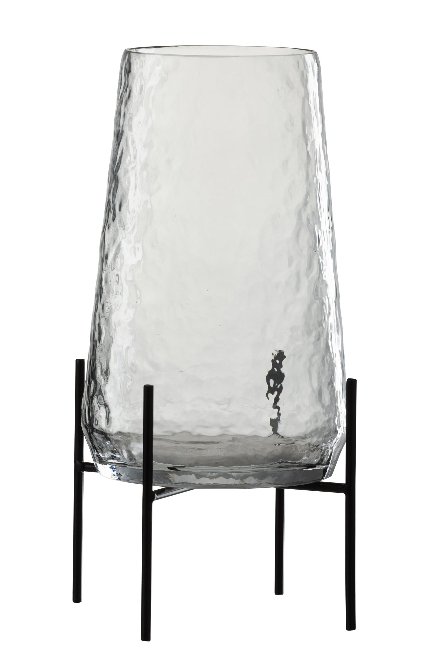 J-Line Vaas Op Voet Oneffen Glas Transparant/Zwart Large - 32.00 cm hoog