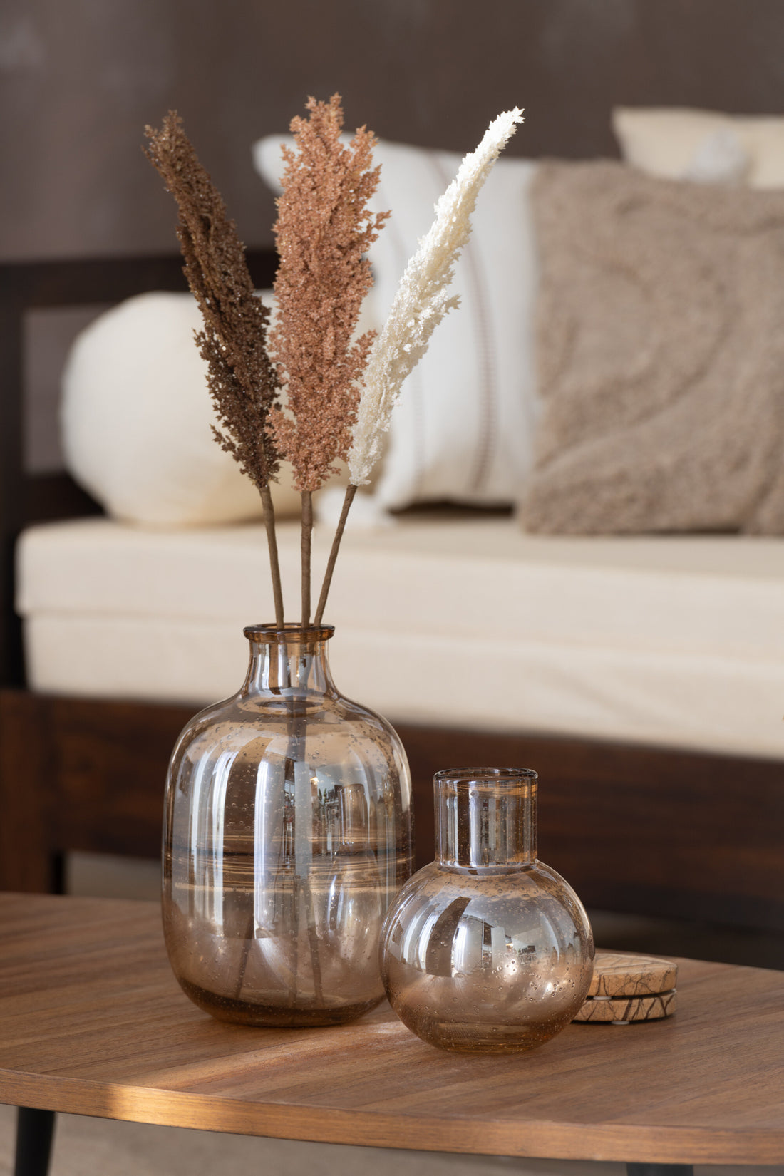 J-Line Vaas Bol Met Hals Glas Amber Small - 19.00 cm hoog