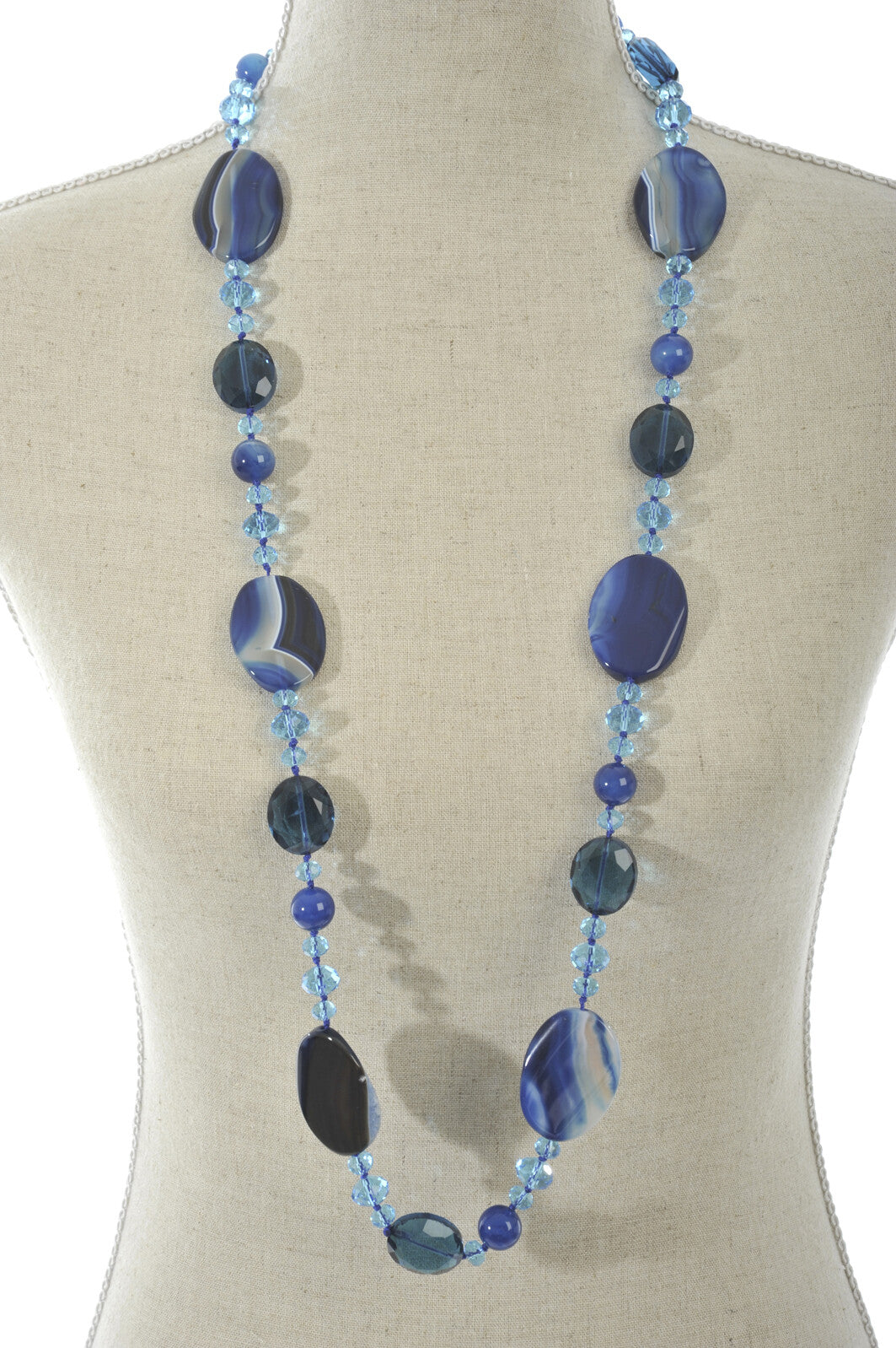 J-Line Ketting Kristal+Parels Blauw