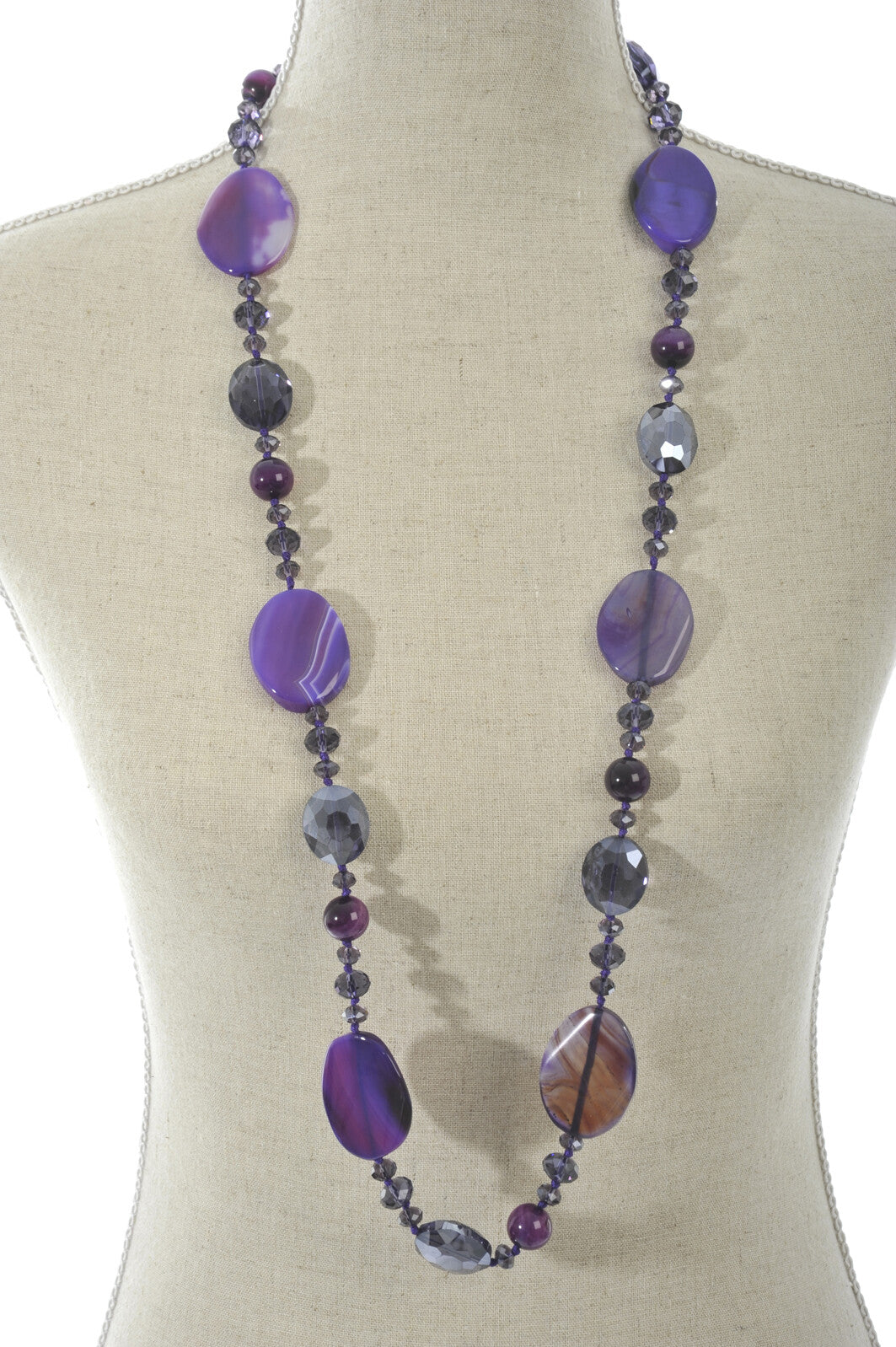 Ketting Kristal+parels Paars