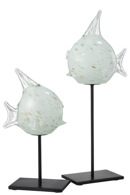 Vis Te Voet Glas Wit/Goud Groot