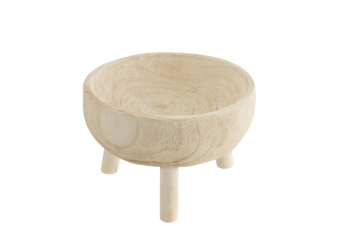 J-Line Schaal Op Tripod Paulownia Hout Wit