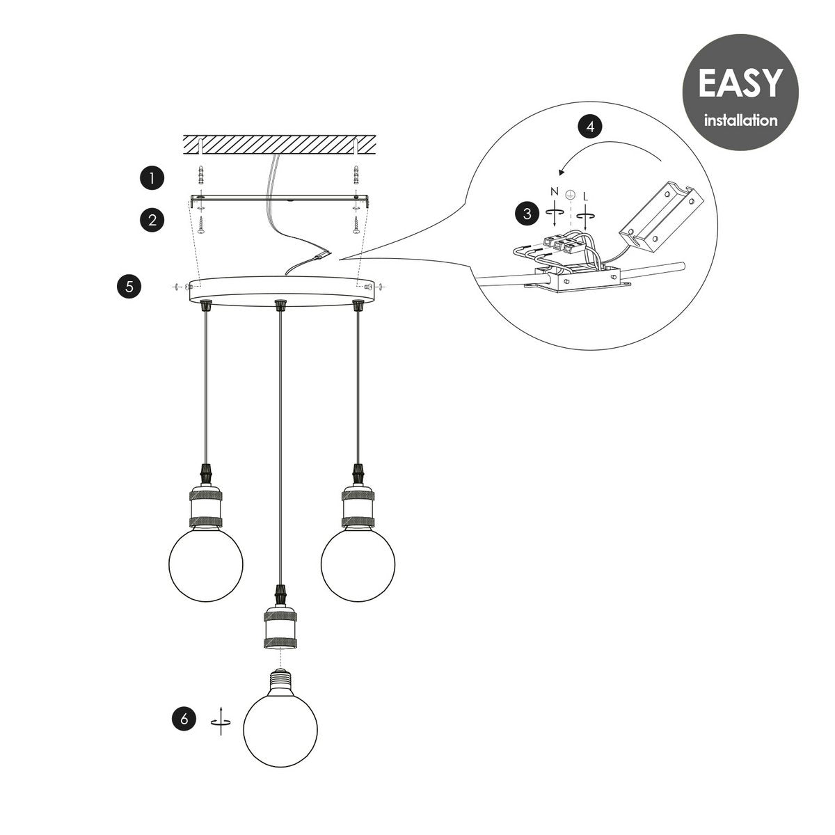 hanglamp chroom rond Cloud 3L G160 dimbaar E27 amber