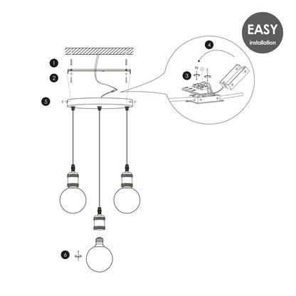 hanglamp chroom rond Cloud 3L G160 dimbaar E27 amber