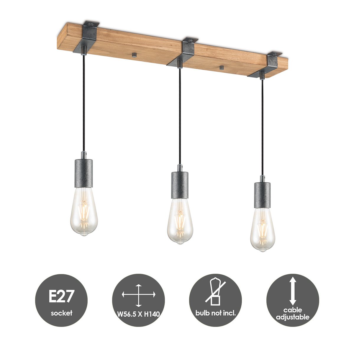 Hanglamp Denton - hout - 57x14x140cm