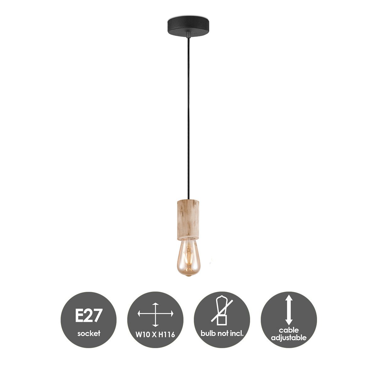 Hanglamp Billy - hout - 10x10x116cm