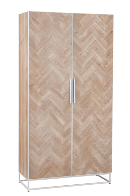 Kast Hoog 2 Deuren Zigzag Hout/Metaal Natuur/Wit