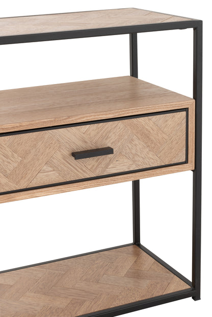 Sidetable Zigzag 1 Lade Hout/Metaal Natuurlijk/Zwart