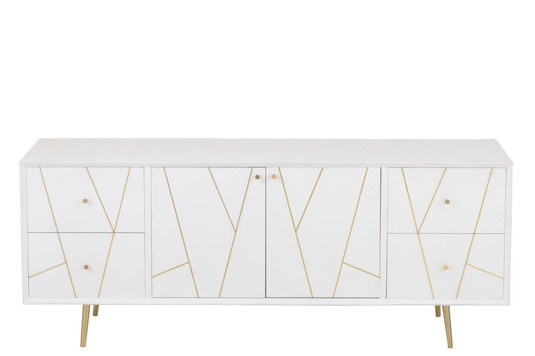 Ladenkast Lijnen 4 Laden 2 Deuren Hout/Metaal Wit/Goud