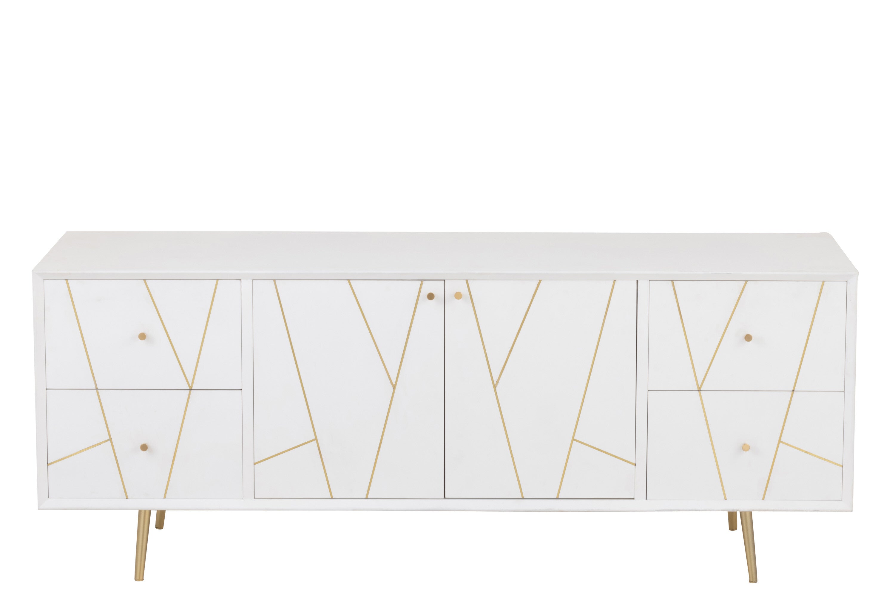 Ladenkast Lijnen 4 Laden 2 Deuren Hout/Metaal Wit/Goud