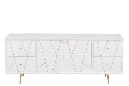 Ladenkast Lijnen 4 Laden 2 Deuren Hout/Metaal Wit/Goud