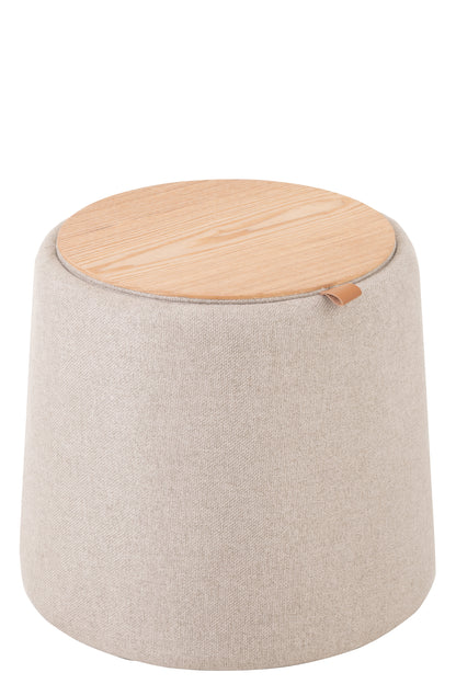 J-Line Poef/Bijzettafel Rond Textiel/Hout Beige