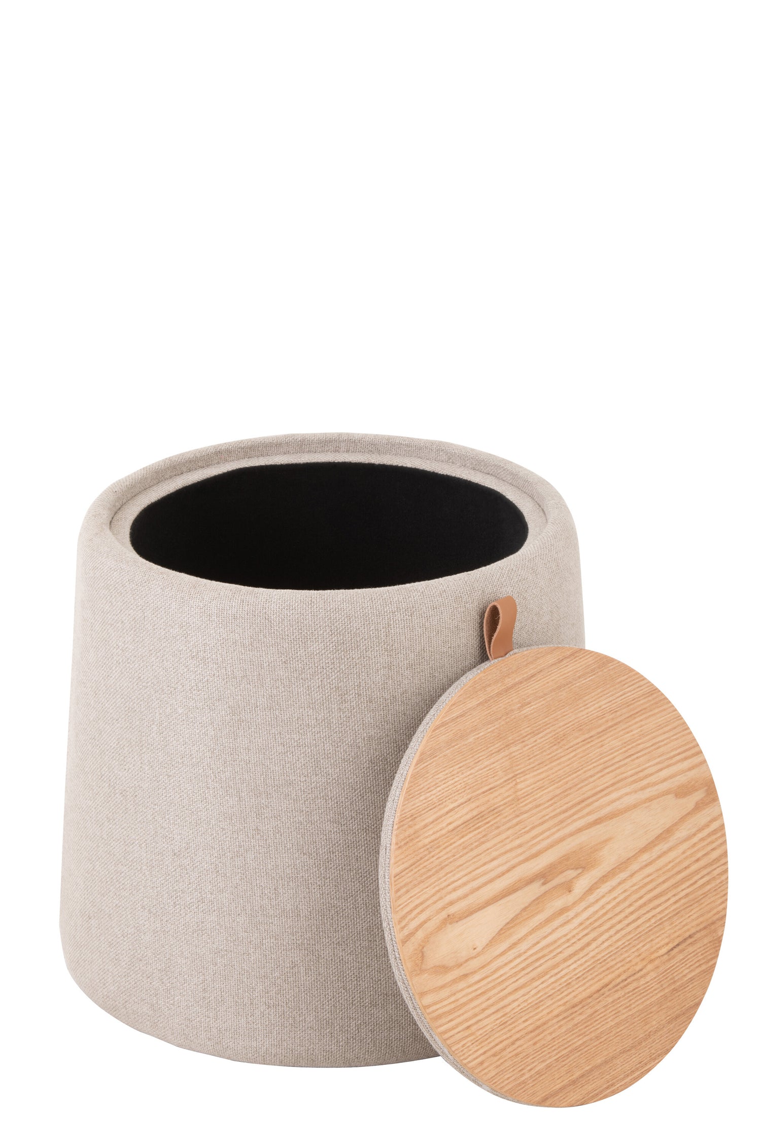 J-Line Poef/Bijzettafel Rond Textiel/Hout Beige