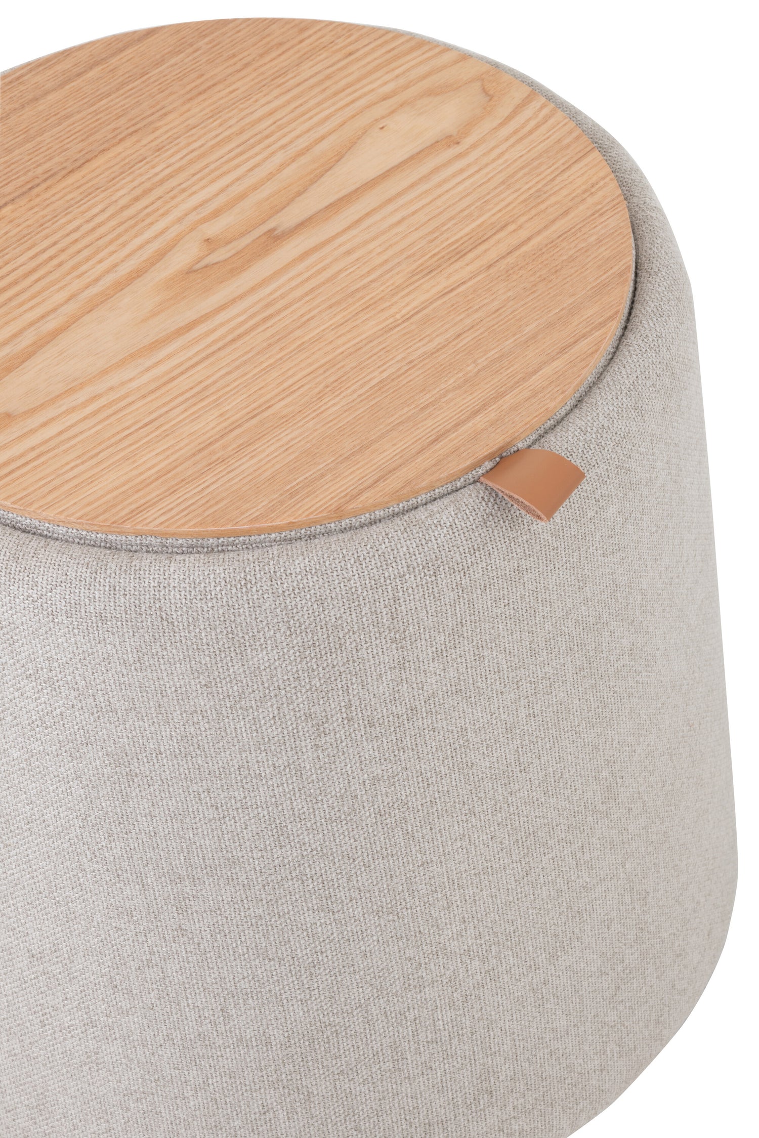 J-Line Poef/Bijzettafel Rond Textiel/Hout Beige