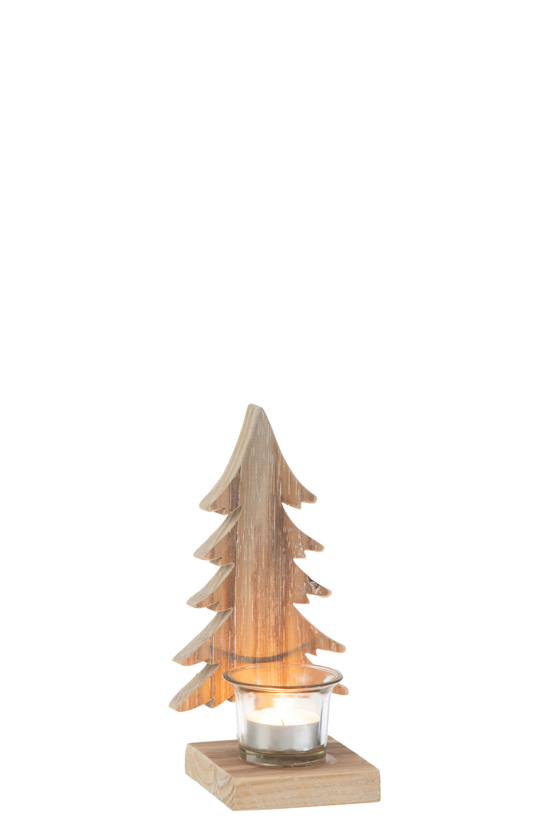 J-Line Theelichthouder Kerstboom Hout Bruin