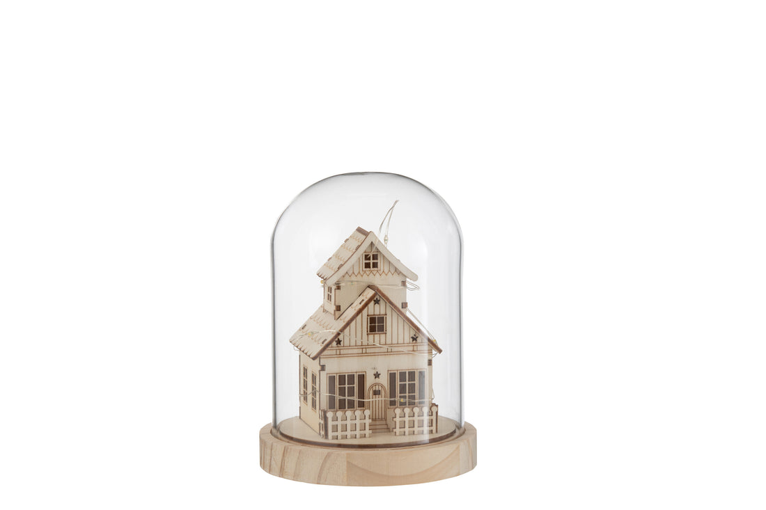 J-Line Stolp Winter Led Huis Hout/Glas Naturel