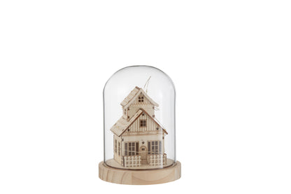 J-Line Stolp Winter Led Huis Hout/Glas Naturel
