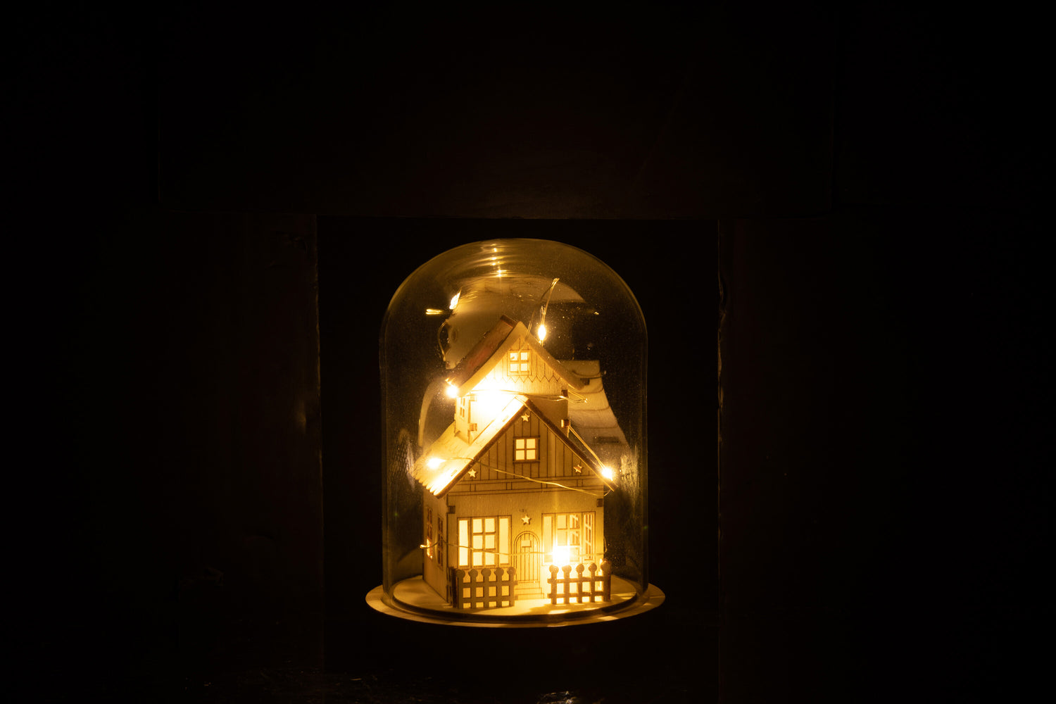 J-Line Stolp Winter Led Huis Hout/Glas Naturel