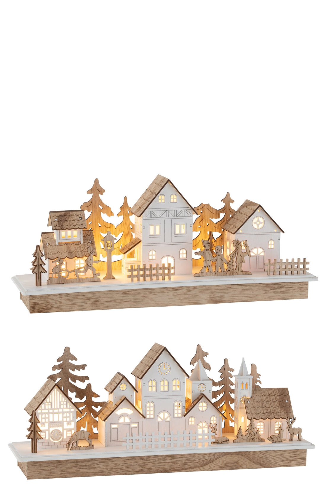 Deco Winter Led Huizen Hout Natuurlijk/Wit Groot Assortiment Van 2