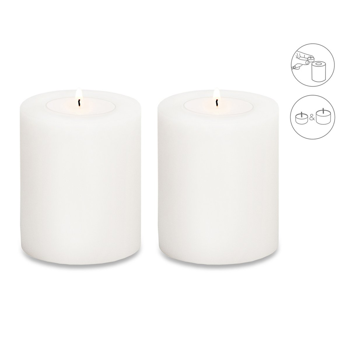 Set van 2 permanente kaarsen Cornelius (hoogte 9 cm, Ø 8 cm), hittebestendig tot 90°