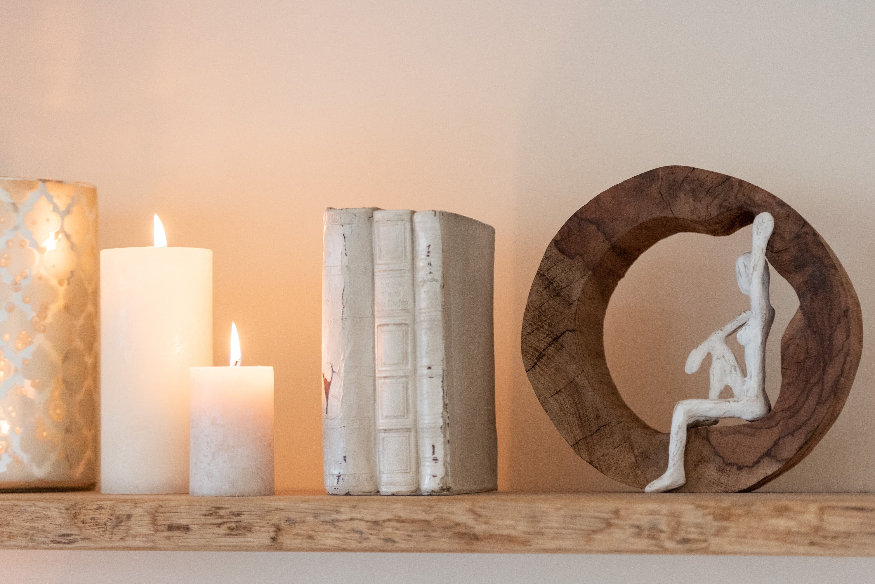 Figuur Rustend Hout Aluminium Natuurlijk/Wit Assortiment Van 2