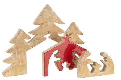 J-Line kerstdecoratie - hout - rood - large