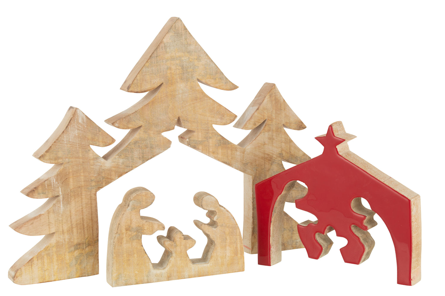 J-Line kerstdecoratie - hout - rood - large