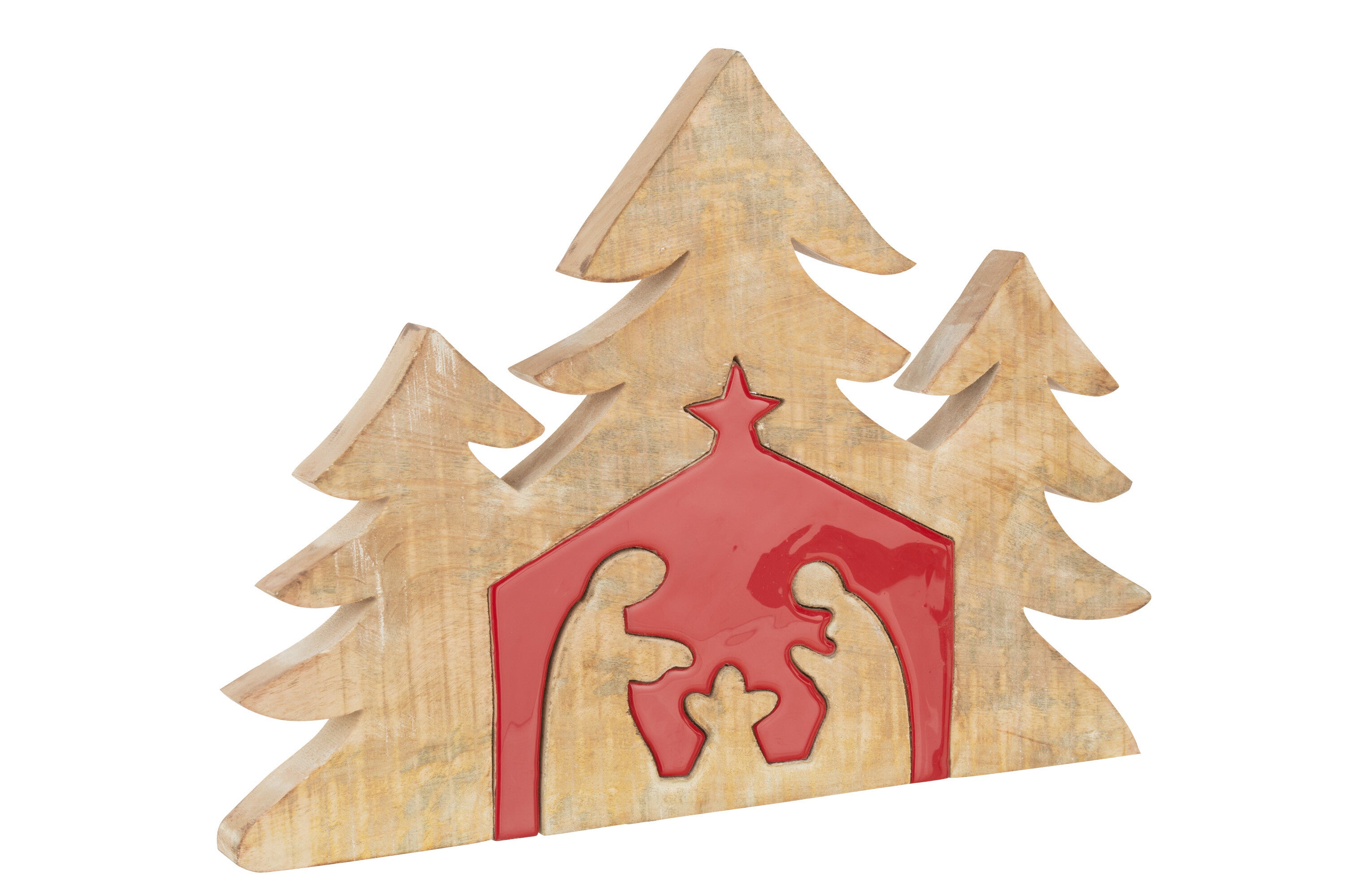 J-Line kerstdecoratie - hout - rood - large