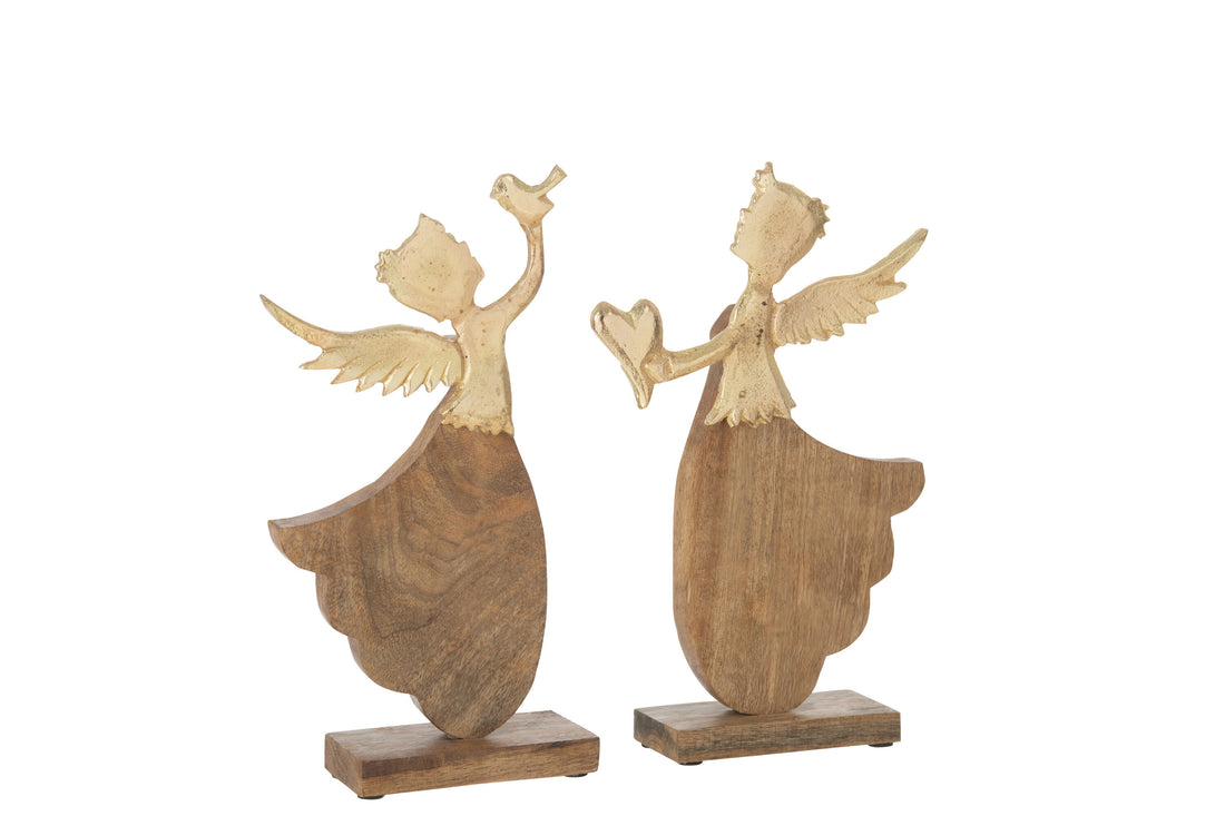 Engel Hart/Vogel Op Houten Aluminium Gouden Voetstuk Ass/2
