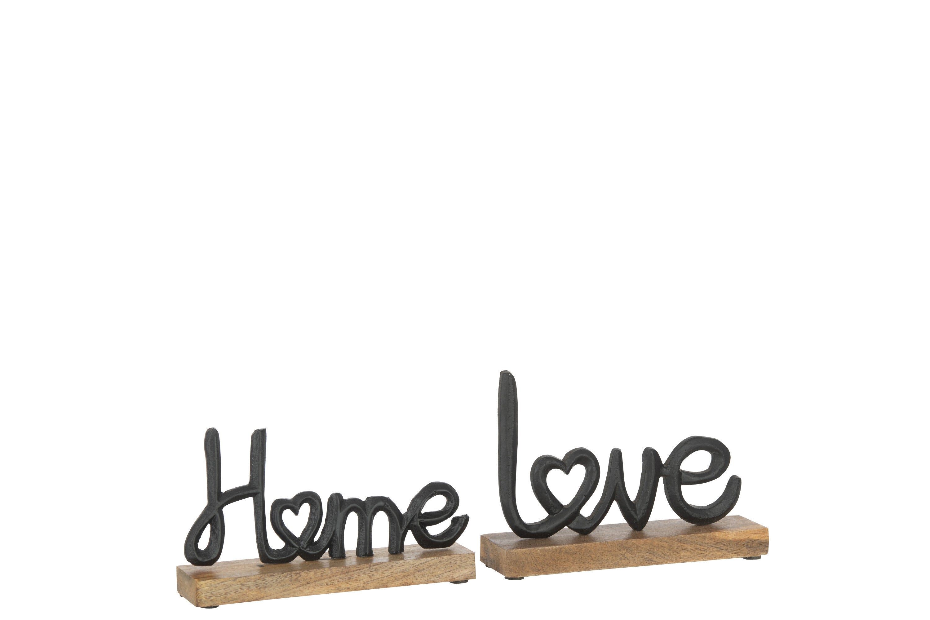 Grote assortiment van 2 brieven Love/Home op basis van hout aluminium zwart