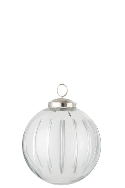 J-Line Christmas Bauble Stripe Glass Transparent/Silver Medium