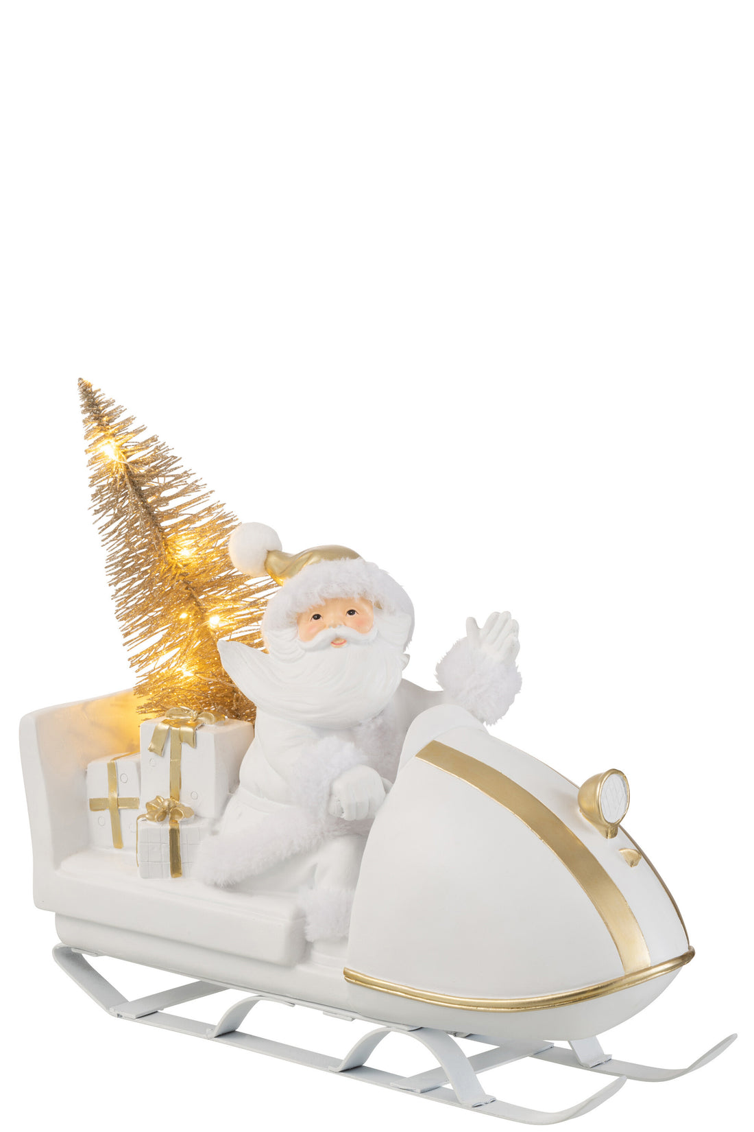 J-Line Kerstman Met Slee Poly Wit/Goud